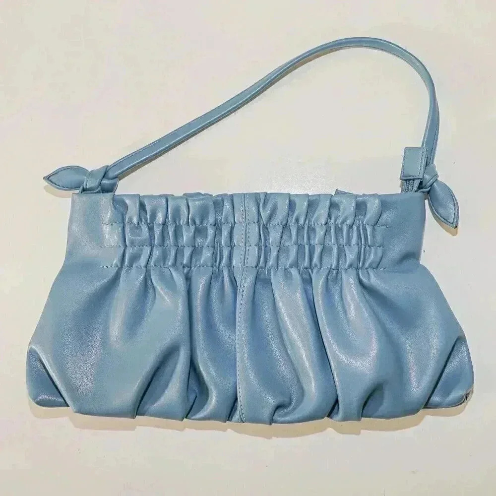 Blush Blue Rectangle Pleated Top Handle Shoulder Bag Casual Everyday‎ Bag Fall
